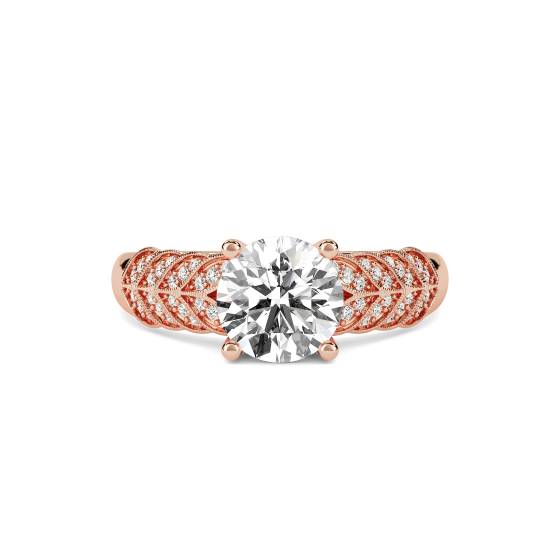 Knife Edge Leaf Motif Round Diamond Vintage Ring