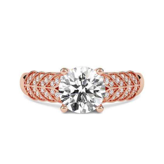 Knife Edge Leaf Motif Round Diamond Vintage Ring