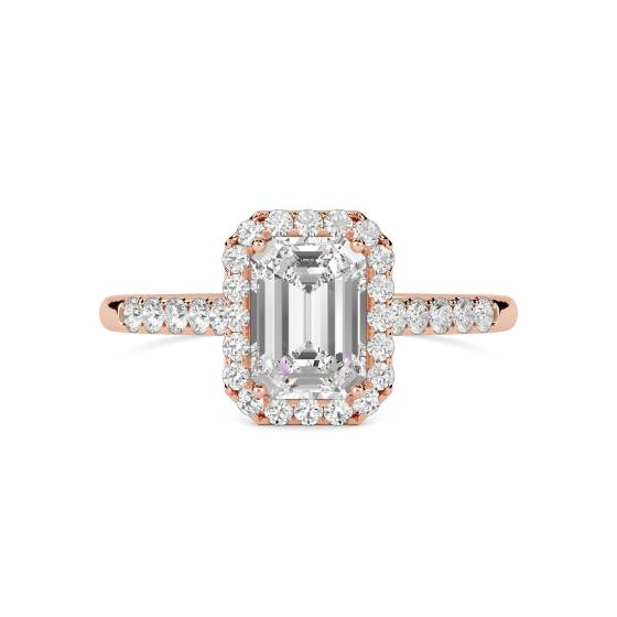 Emerald Diamond Single Halo Shoulder Set Ring