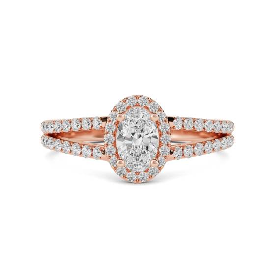 Oval Diamond Halo Shoulder Set Ring