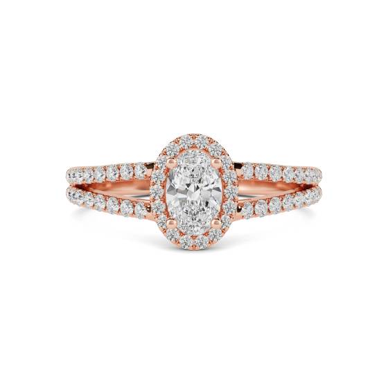Oval Diamond Halo Shoulder Set Ring