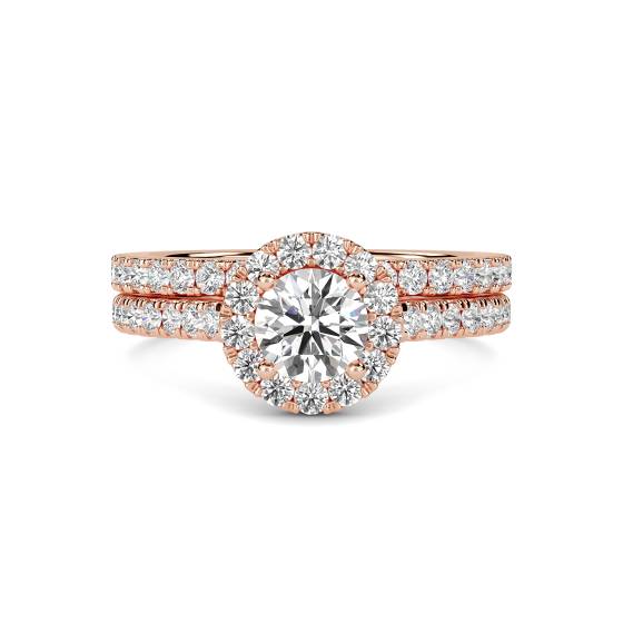 Round Diamond Shoulder Set Ring With Matching Band