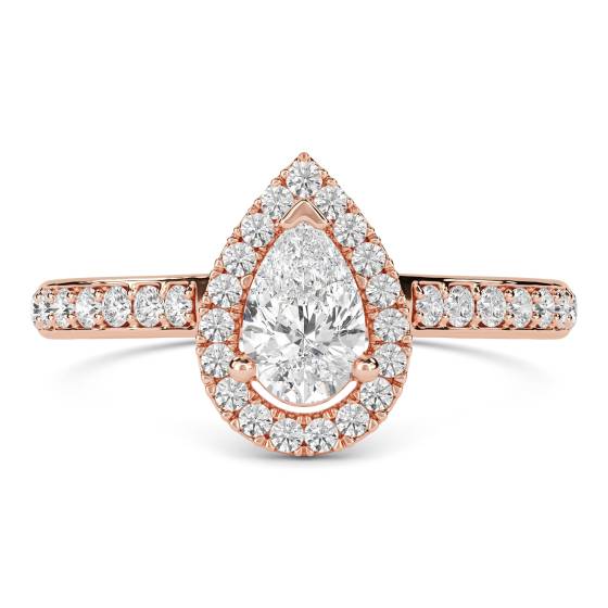 Pear Diamond Single Halo Shoulder Set Ring