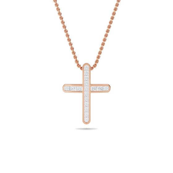 Unique Princess Diamond Cross Pendant