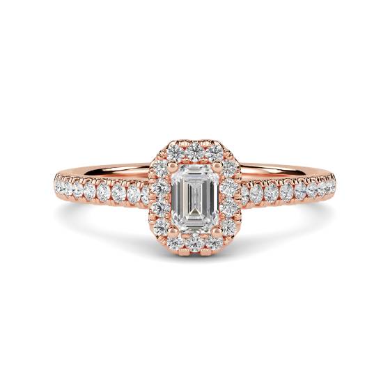 Emerald and Round Diamond Halo Ring