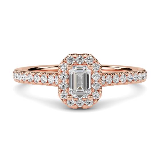 0.50ct Emerald and Round Diamond Halo Ring