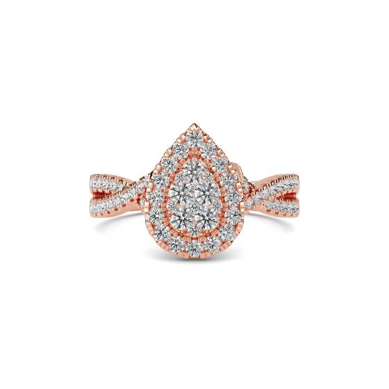 Single Halo Round Diamond Cluster Shoulder Set Ring