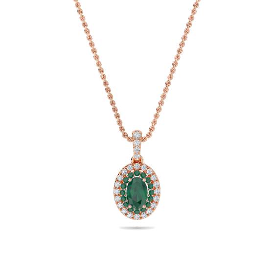 1.45ct Emerald Double Halo Oval Pendant and Chain
