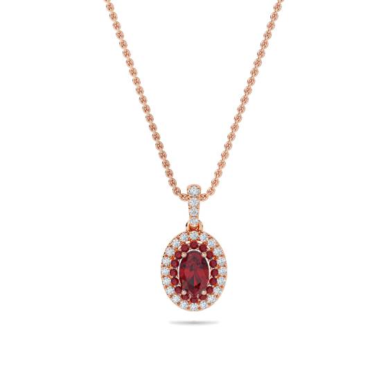 1.85ct Ruby Double Halo Oval Pendant and Chain