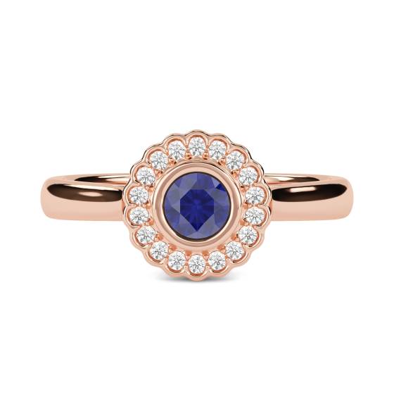 1.15ct Blue Sapphire Bezel Set Scalloped Ring