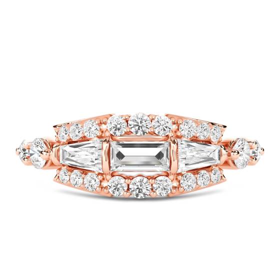 Round and Baguette Diamond Reflection Ring