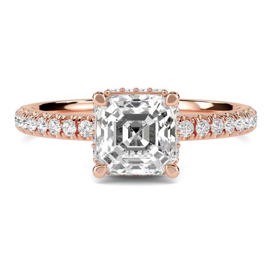 Asscher Diamond Hidden Halo Shoulder Set Ring
