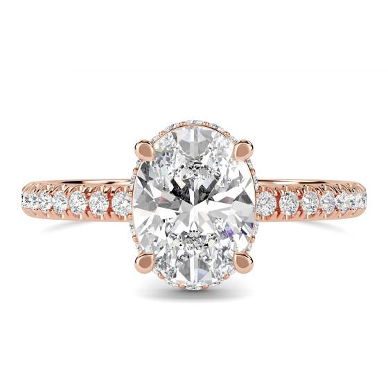 Oval Diamond Hidden Halo Shoulder Set Ring