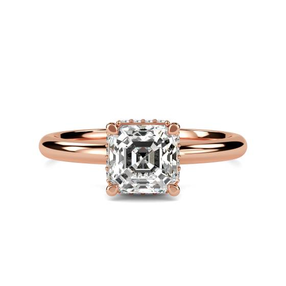 Asscher Diamond Low Set Hidden Halo Ring