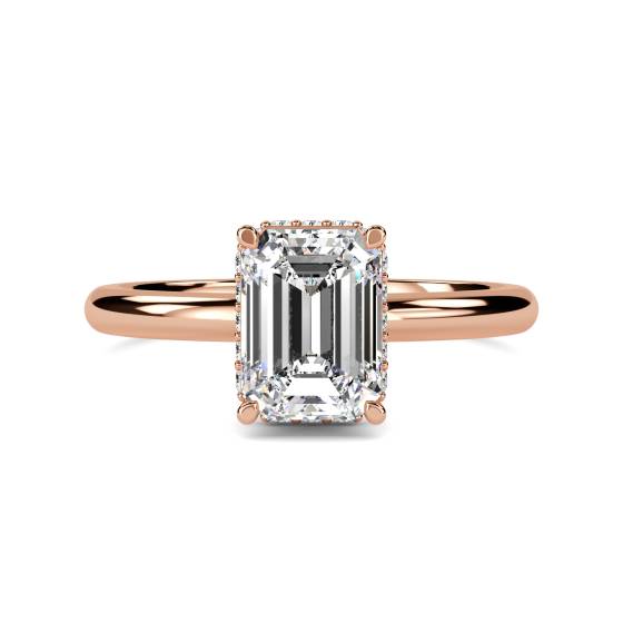 Emerald Diamond Low Set Hidden Halo Ring