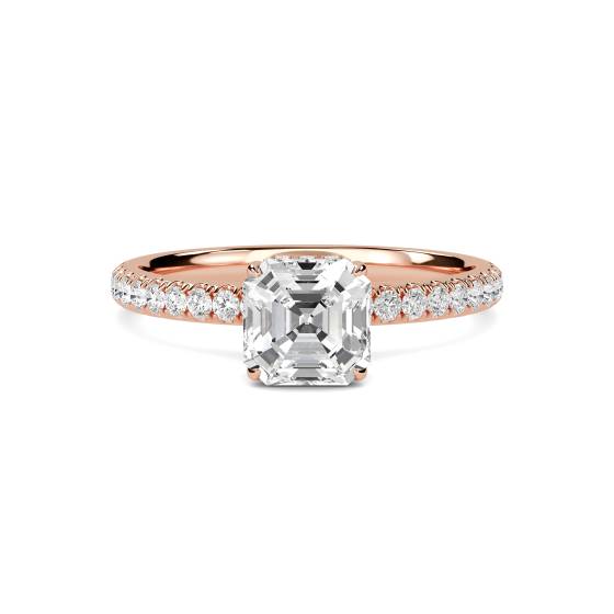 Asscher Diamond High Set Hidden Halo Shoulder Set Ring