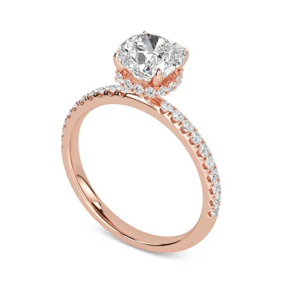 Cushion Diamond High Set Hidden Halo Shoulder Set Ring
