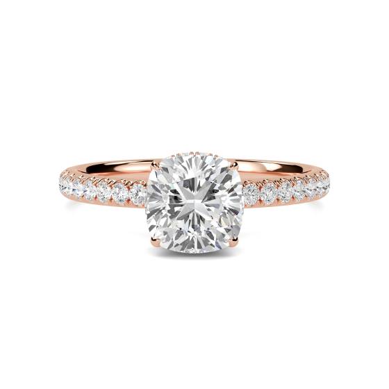 Cushion Diamond High Set Hidden Halo Shoulder Set Ring