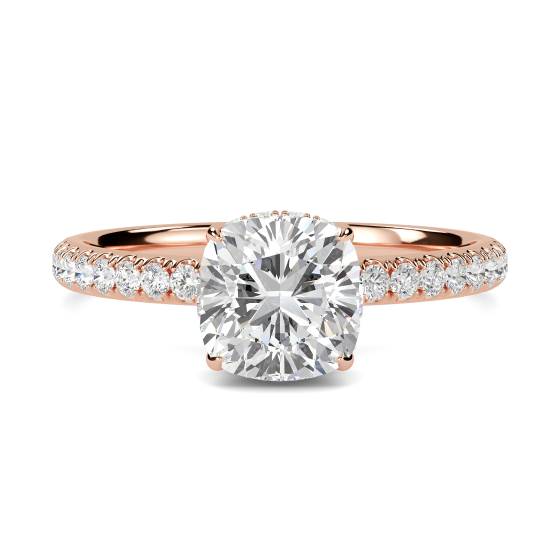 Cushion Diamond High Set Hidden Halo Shoulder Set Ring
