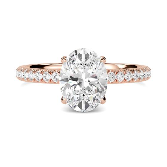 Oval Diamond High Set Hidden Halo Shoulder Set Ring