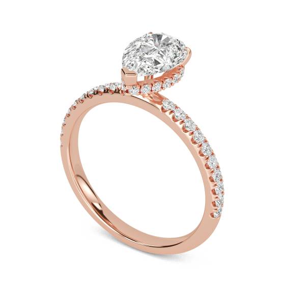 Pear Diamond High Set Hidden Halo Shoulder Set Ring