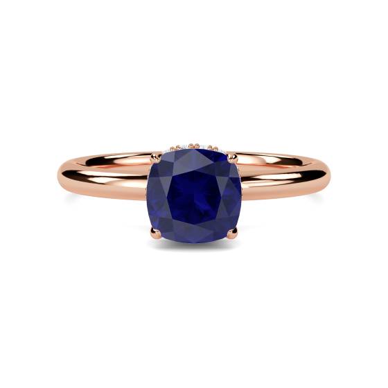Cushion Blue Sapphire Gemstone Halo Ring