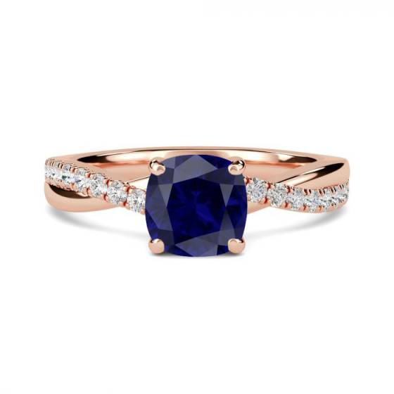 Fancy Blue Sapphire Cushion Diamond Shoulder Set Ring