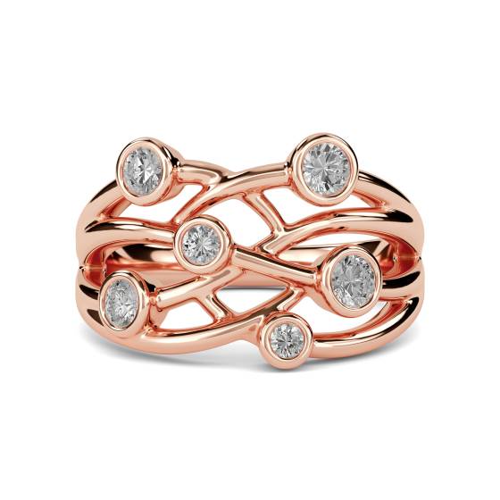 Criss Cross Round Diamond Bezel Set Bubble Dress Ring