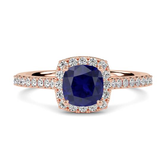 1.05ct Cushion Blue Sapphire and Diamond Halo Ring