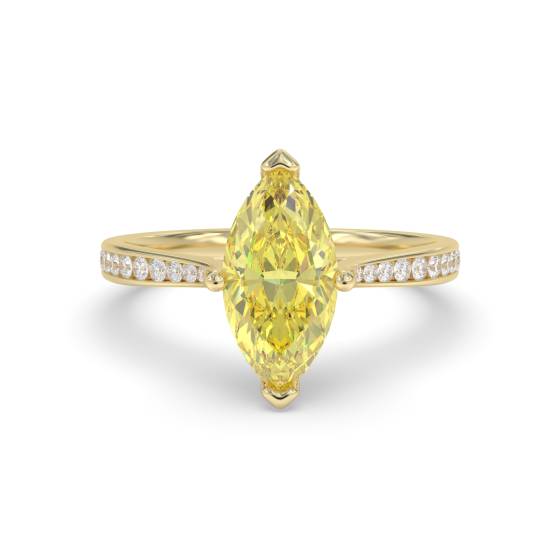 Fancy Yellow Marquise Diamond Single Halo Shoulder Set Ring