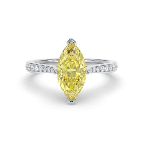Fancy Yellow Marquise Diamond Single Halo Shoulder Set Ring
