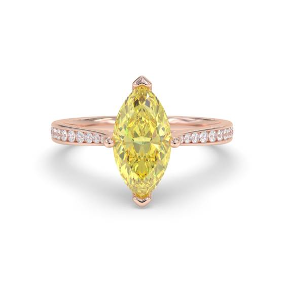 Fancy Yellow Marquise Diamond Single Halo Shoulder Set Ring