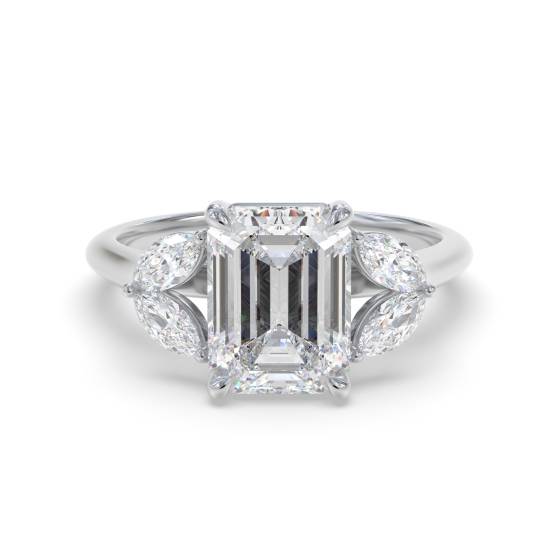 Emerald and Marquise Diamond 5 stone Ring