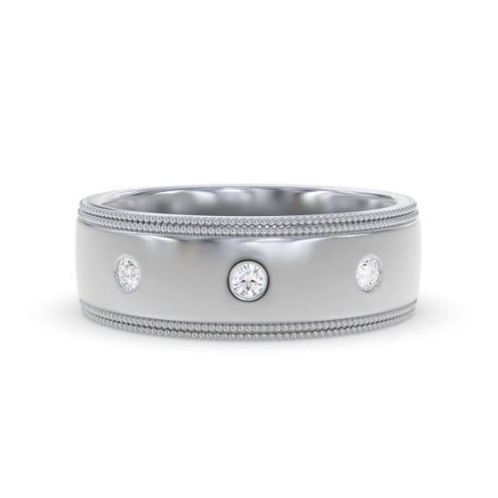 0.06ct VS/E-F 7mm Mens Natural Round Diamond Ring in 18k White Gold