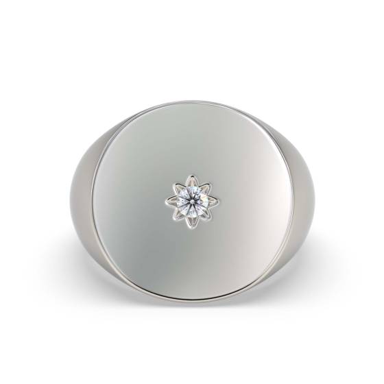 Round Diamond Bezel Set Gents Oval Signet Ring