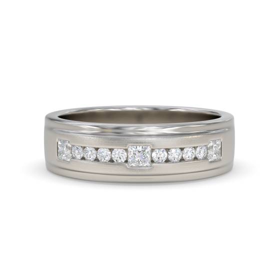6mm Mens Princess and Round Diamond Ring