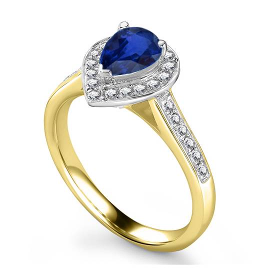 Pear Blue Sapphire and Diamond Halo Ring