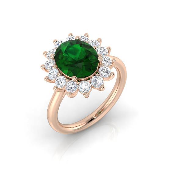 Oval Shape Emerald and Round Labgrown Diamond Cluster Ring