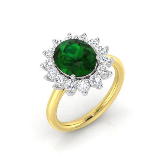 Oval Shape Emerald and Round Labgrown Diamond Cluster Ring