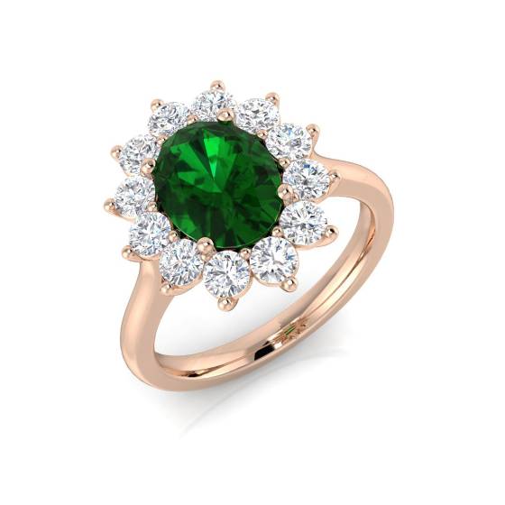 Oval Shape Emerald and Round Labgrown Diamond Cluster Ring