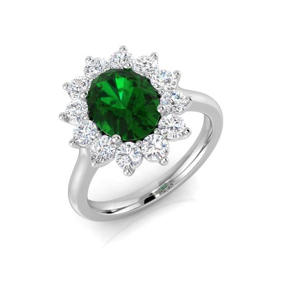 Oval Shape Emerald and Round Labgrown Diamond Cluster Ring