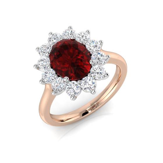 Oval Shape Ruby and Round Labgrown Diamond Cluster Ring