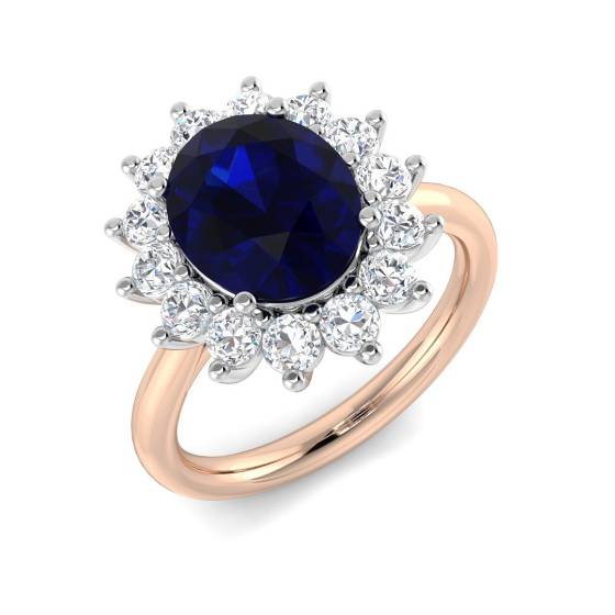 Oval Blue Sapphire and Round Labgrown Diamond Cluster Ring