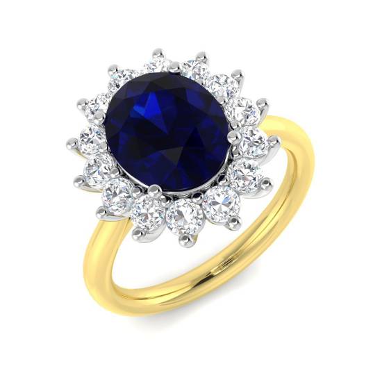 Oval Blue Sapphire and Round Labgrown Diamond Cluster Ring