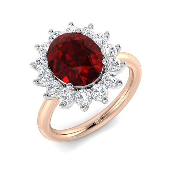Oval Ruby and Round Labgrown Diamond Set Cluster Ring