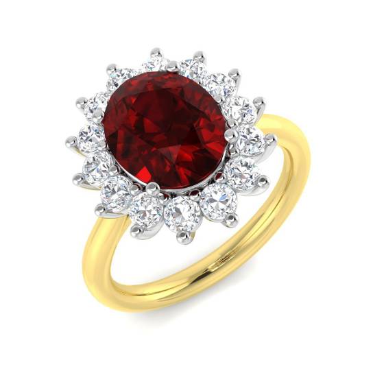 Oval Ruby and Round Labgrown Diamond Set Cluster Ring