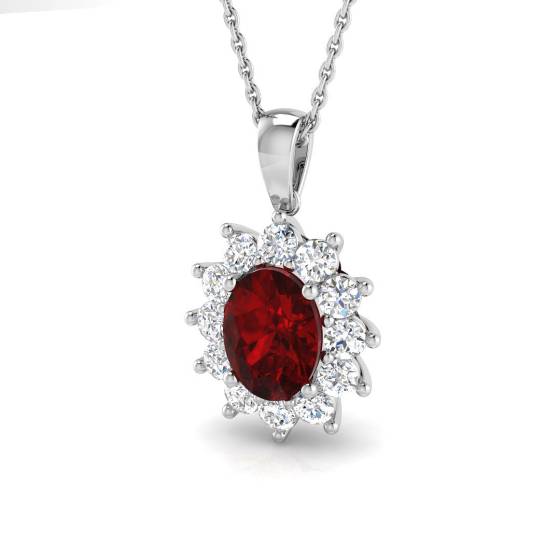 Oval Ruby and Round Labgrown Diamond Set Cluster Pendant