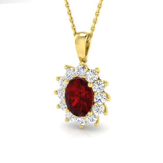 Oval Ruby and Round Labgrown Diamond Set Cluster Pendant
