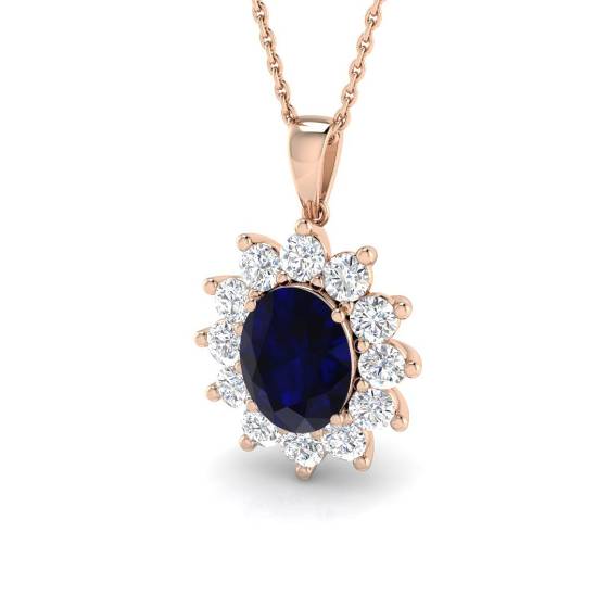 Oval Blue Sapphire and Round Labgrown Diamond Cluster Pendant