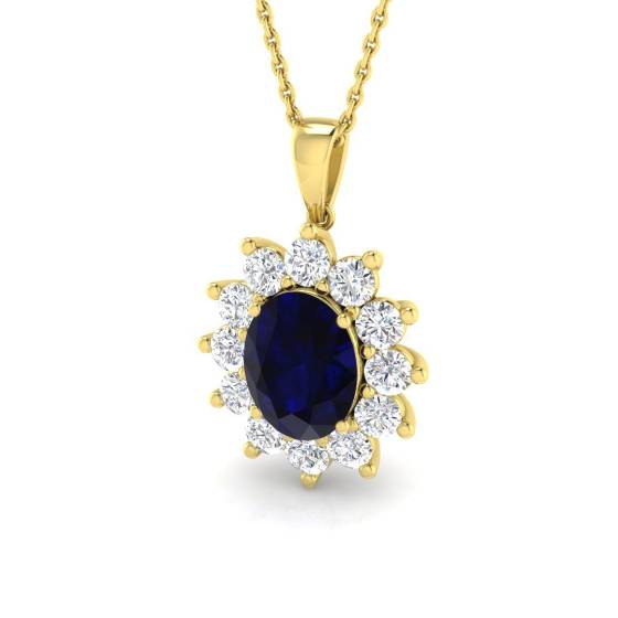 Oval Blue Sapphire and Round Labgrown Diamond Cluster Pendant